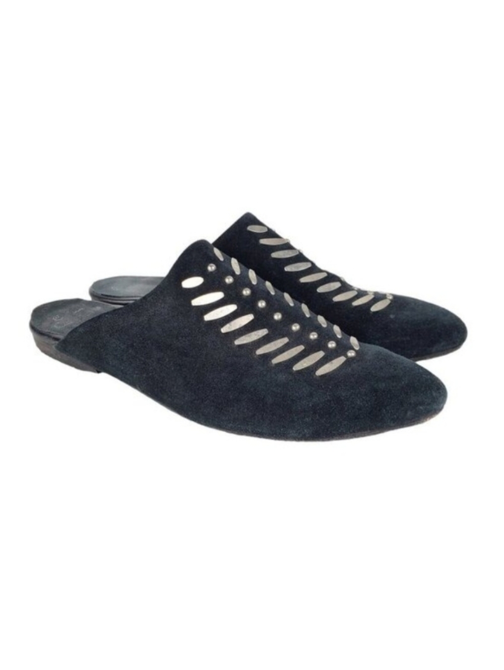 Calleen Cordero womens 10 black studded suede slide backless mule shoes
